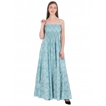 Fit Flare Long Western Dress | SKY BLUE colour |
